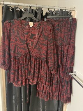 Zadie B’s Red and Black Swirl Tiered Skirt and Top Set